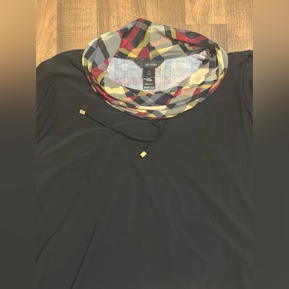 Ali Miles Black and Tan Cowl Neck Sweater with Plaid Accents - Picture 4 of 7